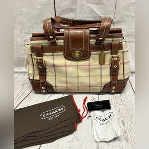 NEW COACH HAMPTON TATTERSALL SUEDE PLAID SATCHEL CARRY ALL